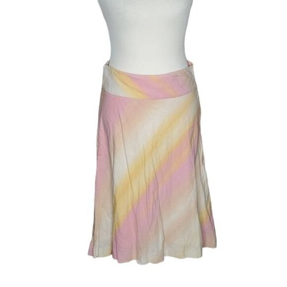 BANANA Republic Linen Cotton Blend Striped Pink Orange Spring A-Line Skirt Sze 0 - Picture 2 of 8